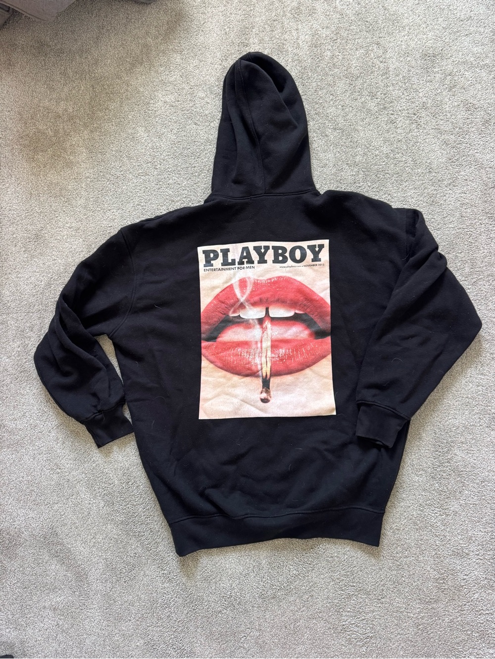 PLAYBOY oversized Black Hoodie with Red Lip Graphic